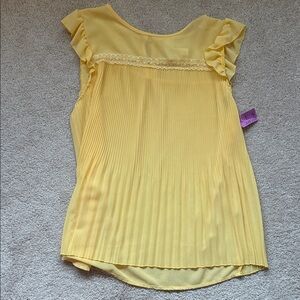 Yellow Pleated Ruffle Sleeve Women's Top